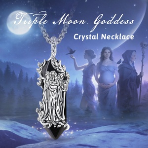 สร้อยคอจี้เทพีเฮคาเต้สามองค์ชุบเงินพร้อมคริสตัลออบซิเดียนและอะเมทิสต์สำหรับขายส่ง - Product Image 5