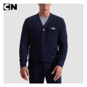 Fabricante de prendas de punto con certificación GRS, suéter cárdigan de punto acanalado con cuello en V, de lana, de lujo, de alta calidad, con logotipo personalizado para hombre, con botones - Product Image 2