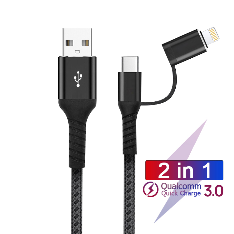 Оптовая продажа 3in1 кабель быстрой зарядки USB кабель с нейлоновой оплеткой 3A USB C Micro освещение кабель для iphone 13 кабель с разъемами типа c и освещение 2in1 USB кабель