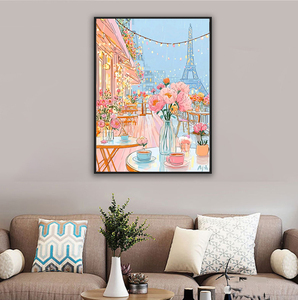 Cuadro de <span class=keywords><strong>la</strong></span> Torre Eiffel, Casa Rosa y Flores, Pintura Acrílica Moderna por Números, Hecho a Mano sobre Lienzo, 40x50cm, Ecológico para Adultos - Product Image 4