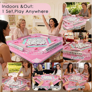 Jeu de tuiles de mahjong de luxe américain, tapis, 166 tuiles roses, sacs portables, support/poussoirs 4 pièces - Jeu de casino <span class=keywords><strong>pour</strong></span> adultes débutants - Product Image 4