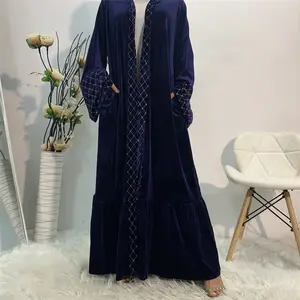 Quality Solid color abaya Golden velvet hot stamping winter kimono abaya Muslim cardigan robe