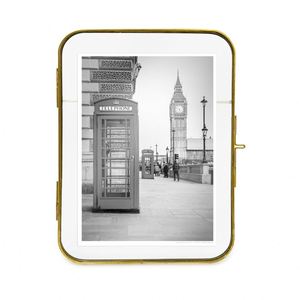 Vintage Style, Round-Edged Brass & Glass Metal Floating Picture <b>Frame</b> with Locket Closure (Vertical), Made for Tabletop Display - Product Image 6