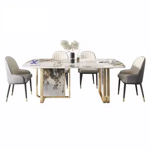 Dining Table With Marble Modern Large Luxury Patagonia Sintered Stone Top Marble Effect Big Round Dinning Table With Chairs Set