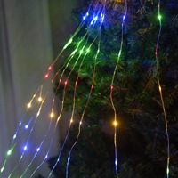 Guirnalda de Luces LED Solares con Forma de Estrella de Cinco Puntas, Decoración Navideña para Exteriores, Luces para la Copa del Árbol con Cable de Cuero