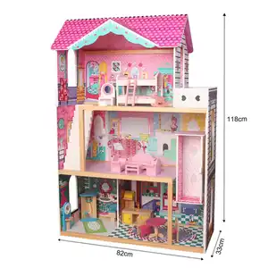 Three Layers Kids Wooden Dollhouse Miniature Furniture Interesting Doll House for 12" Dolls from China Manufacturer Wood Unisex