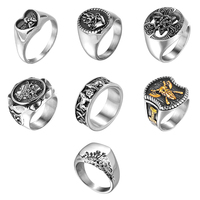 Bagues en Acier Inoxydable Style Punk Vintage avec Croix et Pierres Précieuses, Tailles Mixtes, Motifs Multiples, Bijoux Plaqué Or pour Hommes – Vente en Gros