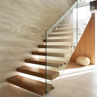 CBMMart Design moderne pour escaliers d'intérieur en bois massif avec marches en noyer Escaliers flottants Rampe en verre trempé Système d'escalier avec main courante