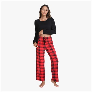 Pyjama rayé pour femmes, haut à manches longues doux, pantalon à cordon de serrage, vêtements de détente d'automne et d'hiver, pyjama à carreaux pour femmes - Product Image 1