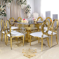 Meuble de table de mariage en acier inoxydable avec base en verre et led