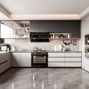 Armoire de cuisine moderne en bois avec panneau de porte en MDF, design facile à nettoyer, sur mesure pour cuisine contemporaine - Product Image 6