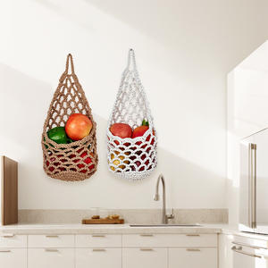 Panier de rangement suspendu <span class=keywords><strong>en</strong></span> maille tissée à la main de style bohème pour la maison, la cuisine, les fruits et les légumes - Product Image 3