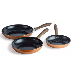 Ensemble de poêles à frire antiadhésives en cuivre avec manche en bois, rondes, pour cuisinières à gaz et à induction - Product Image 2