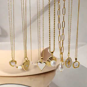 Nuova tendenza collana con ciondolo a forma di cuore di perle in acciaio inossidabile placcato oro 18 carati gioielli da donna