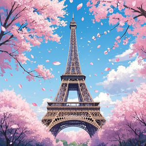 Kit de peinture diamant LS 5D en résine complète, art mural, paysage, tour Eiffel, fleurs de cerisier, peinture diamant DIY, points de diamant sur toile - Product Image 1