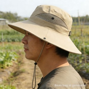Chapeau de pêcheur en polyester respirant et coupe-vent pour homme, réglable avec bouton, idéal pour la pêche estivale, la randonnée en extérieur, protection solaire UV pour le visage - Product Image 3