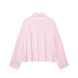 Camicia da donna a righe con maniche larghe, modello 2026, vestibilità comoda, blusa da ufficio con bottoni frontali, OEM/ODM da fabbrica cinese - Product Image 2