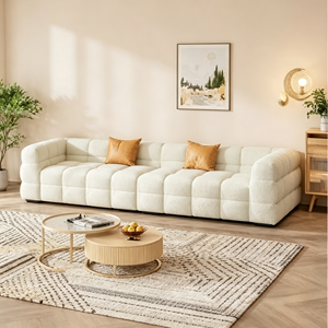 Modern Tufted Boucle 3-Seater <b>Sofa</b> With Padded Arms And Metal <b>Legs</b> Living Room Sectional Furniture - Product Image 6