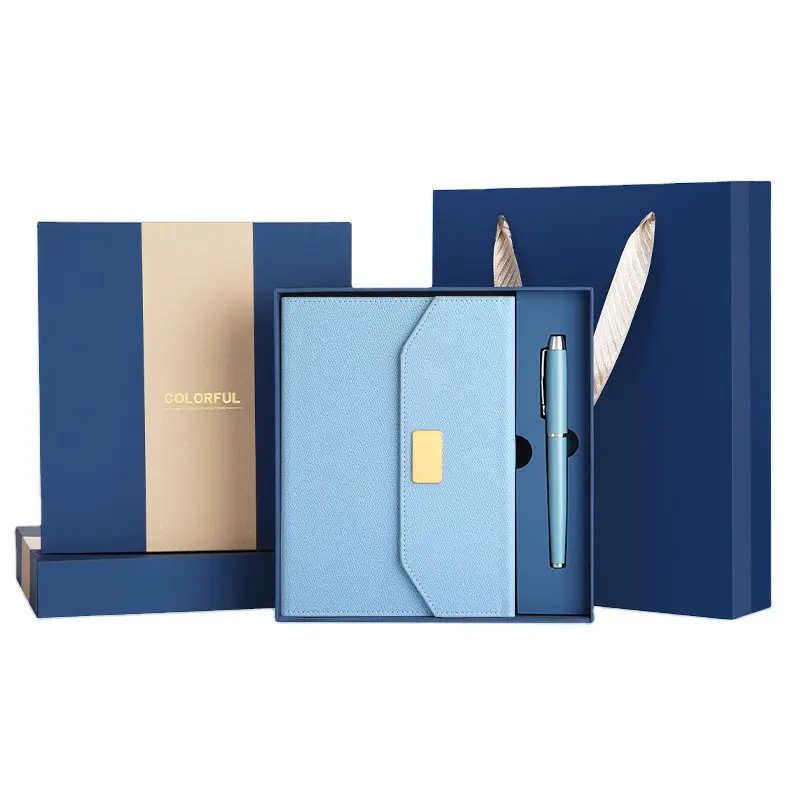 Customized Logo A5 PU Leather Color Cover Edge Case Binding Printing Journal Notebook Gift Set Box With Pen