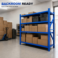 Étagère de stockage robuste pour entrepôt, 4 niveaux, en acier sans boulons, vente en gros pour l'organisation des stocks en arrière-cuisine des magasins