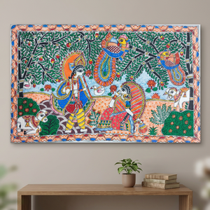 Peinture Madhubani culturelle du Bihar sur toile, art populaire artisanal 3D complet, décoration murale, industries Jharkhand Ojistha, 2493 USD - Product Image 5