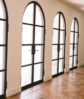 Porte en acier et verre français élégante pour villa, porte en acier et verre transparent