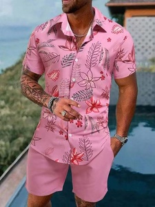 Nuevos conjuntos de <span class=keywords><strong>hombre</strong></span> estampado Patchwork solapa manga corta <span class=keywords><strong>Camisa</strong></span> Casual playa pantalones cortos verano hombres Streetwear vacaciones trajes hawaianos - Product Image 6