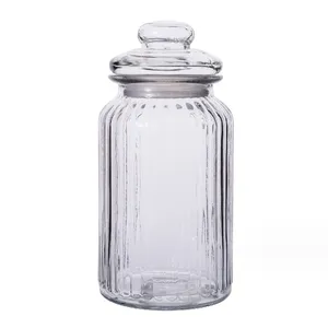 Atacado Eco-friendly Grande Hermético Selado Vertical tarja design De Armazenamento De Vidro Jar Candy Glass Jar