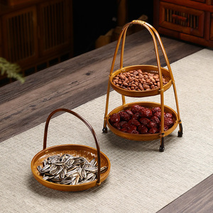 <b>Bamboo</b> Woven Single Layer Pastry Tray Round 1-3L Handmade Standing Type Food Container Chinese Style Tea Fruit <b>Basket</b> - Product Image 1