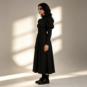 <span class=keywords><strong>Robe</strong></span> de créateur en gros de Chine 2026, <span class=keywords><strong>Robe</strong></span> de cour noire vintage victorienne, Col montant, Manches bouffantes, Taille cintrée, Coupe évasée, Style nonnette - Product Image 2