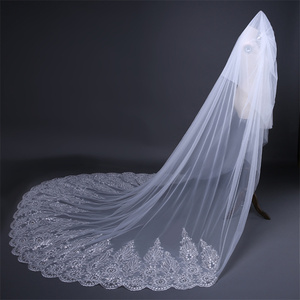 Velo da sposa con velo da sposa in pizzo con paillettes e paillettes - Product Image 3