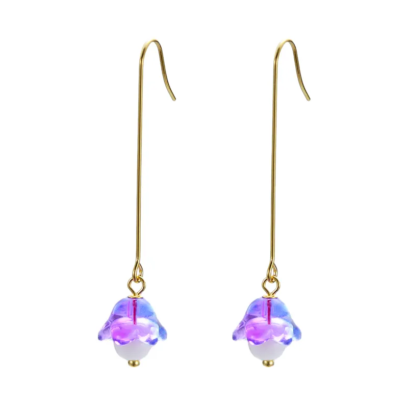 Fashion two color glazed bell orchid earrings resin material gentle women long fringe ear clip wholesale