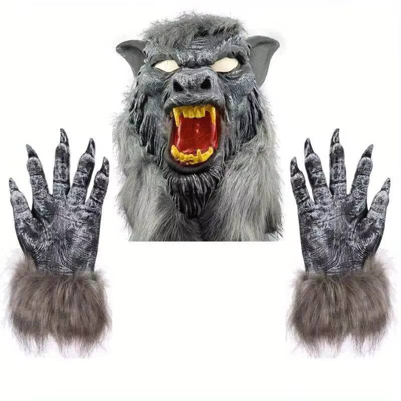 Yellow teeth, big - eared wolf head, and painted gloves