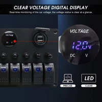 Panneau de commutation à bascule LED 8 gangues avec disjoncteurs, port USB, voltmètre, prise allume-cigare, tableau électrique pour bateau 12V-24V