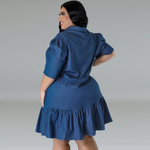 Y218601 Robes en jean grande taille les plus vendues pour femmes, décontractées, à revers, à manches courtes - Product Image 4