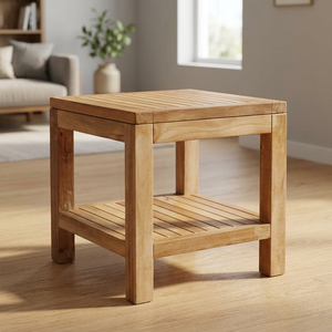Solid Teak Wood Rectangle <b>Dining</b> Table with Lower Shelf Strong <b>Rustic</b> Modern Design Stable Home Furniture - Product Image 3