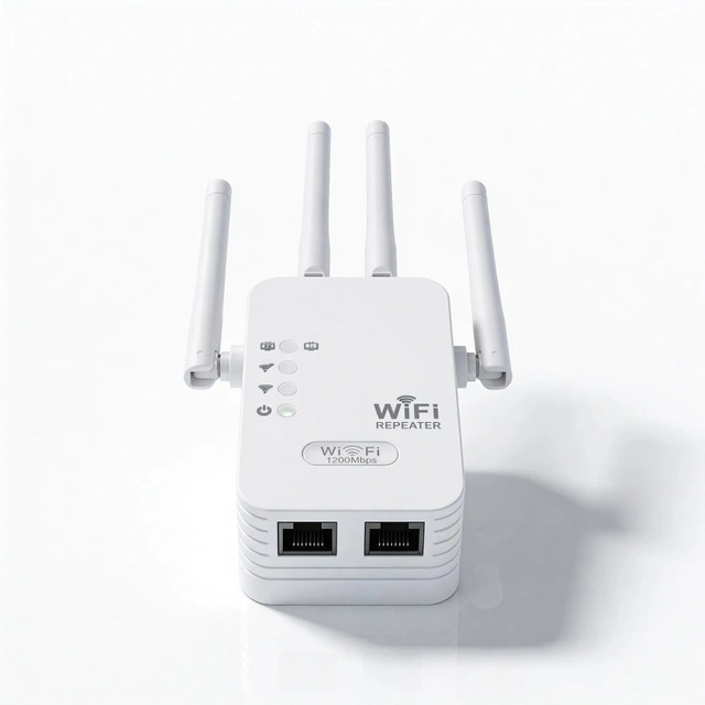 Extender Wifi Repeater High-Performance Dual Band 2.4G 5.8G 1200Mbps Mesh Outdoor Long Range 4-Antennas 100sqm Coverage White