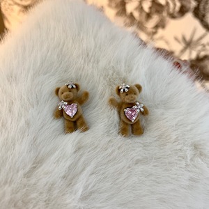 Pendientes de oso de peluche en forma de corazón estilo Ins para mujer, pendientes delicados de metal con flores a la moda, joyería. - Product Image 5