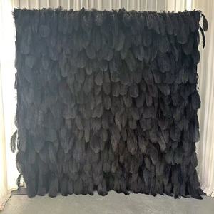 Plume noire mur fleur panneau toile <span class=keywords><strong>de</strong></span> <span class=keywords><strong>fond</strong></span> mur décoratif fleur artificielle mur toile <span class=keywords><strong>de</strong></span> <span class=keywords><strong>fond</strong></span> pour fleur mariage - Product Image 1