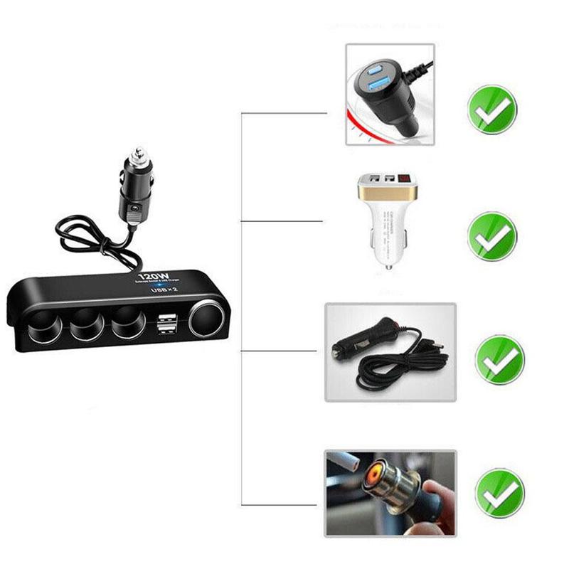 Universal 4 Way Cigarette Lighter Multi Socket Car Charger