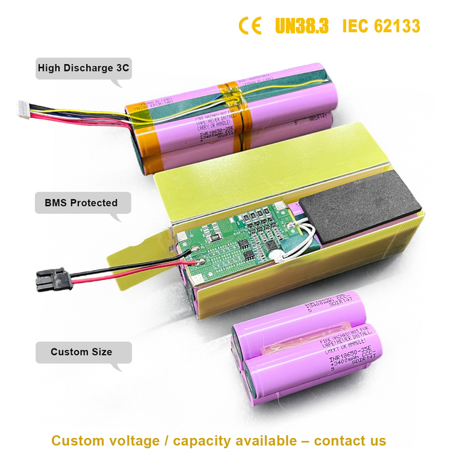 Custom Rechargeable Cylindrical Lithium Ion Batteries Pack 12V 11.1V 14.8V 18650 Li-ion Battery Pack with High Discharge Rate