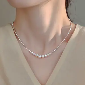 Woying aAllergie Free Court Style Elegante Vintage Luxus Weiß Grau Perle S925 Sterling Silber Schrott Perlen Charm Halskette