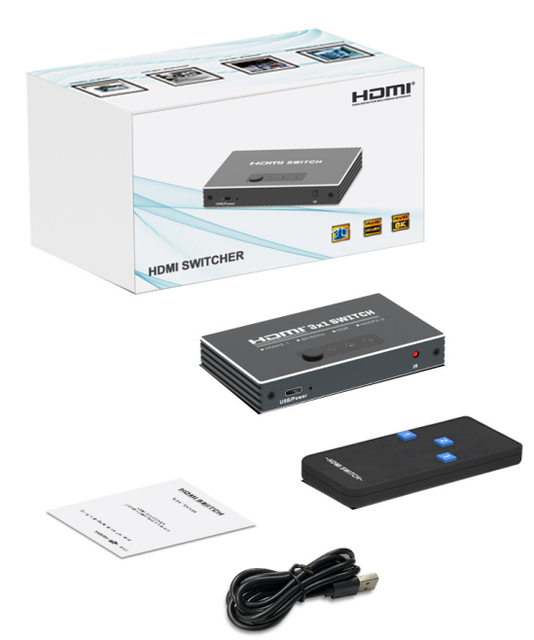 8K HDMI Switch Box 3x1 8K60hz 4K@120hz HDMI 2.1 Switcher Adapter HDCP 2.3 3 in 1 Out Converter for PS5 PS4 Xbox Apple TV PC