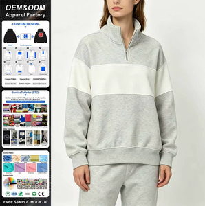 เสื้อสเวตเชิ้ตผู้หญิงแบบซิปครึ่งตัว คอตตอนฟลีซ สีตัดต่อ ปักโลโก้ตามสั่ง ขายส่ง - Product Image 1