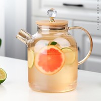 Maison fleur thé jus pot haute borosilicate verre grande capacité refroidissement bouilloire verre perle bambou couvercle pot lait boisson pot