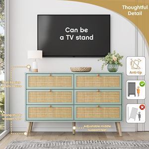 Combohome <span class=keywords><strong>Vintage</strong></span> Rattan naturale e legno MDF 6 cassetti <span class=keywords><strong>comò</strong></span> per <span class=keywords><strong>camera</strong></span> <span class=keywords><strong>da</strong></span> <span class=keywords><strong>letto</strong></span>, metà del secolo moderna cassettone con robuste gambe in legno - Product Image 5