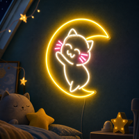Enseigne néon personnalisée Chat Lune Charmant, Décoration fantaisie pour animalerie, Ornement pour salle de jeux d'enfants, Lumière féline Kawaii pour les amoureux des chats