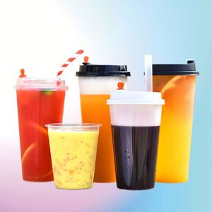 Tapas para vasos de 24oz, 30oz, 32oz, vasos de plástico transparentes desechables de pared simple ecológicos para té de burbujas, té frío y caliente - Product Image 3