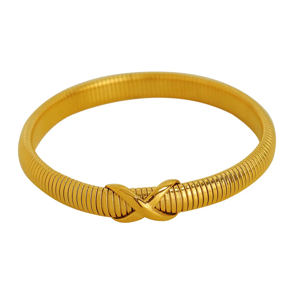 Chất lượng cao Ladies số lượng lớn sang trọng vàng hình bầu dục chủ đề Knot thép không gỉ Bangle