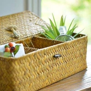 High Quality Pure Water Hyacinth Three Compartment Storage <b>Basket</b> With <b>Foldable</b> Lid Custom Logo Vietnam Factory - Product Image 6
